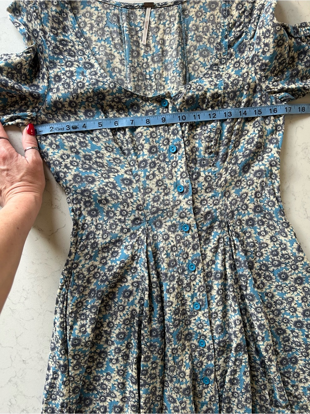 Like New Free People All Laced Up Mini Dress Blue/Ivory Floral Daisy Print - Picture 16 of 16